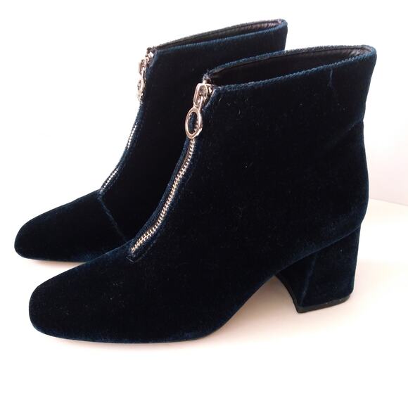 Zara Trafaluc EU 35 Velvet Zip Front Boots Chunky Heel Blue Funky Cool Holiday - Picture 1 of 10
